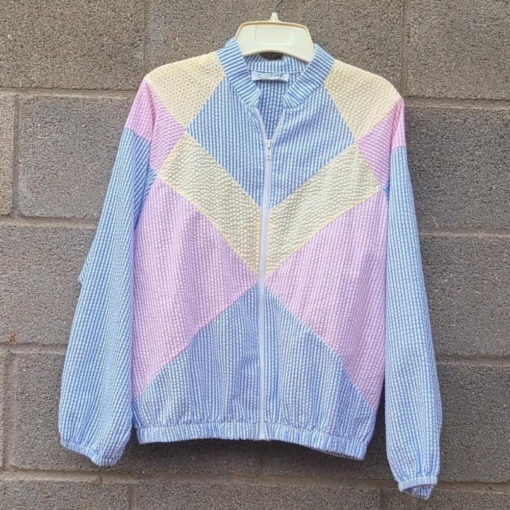 Vintage grandmacore seer sucker womens lighyweight jacket
